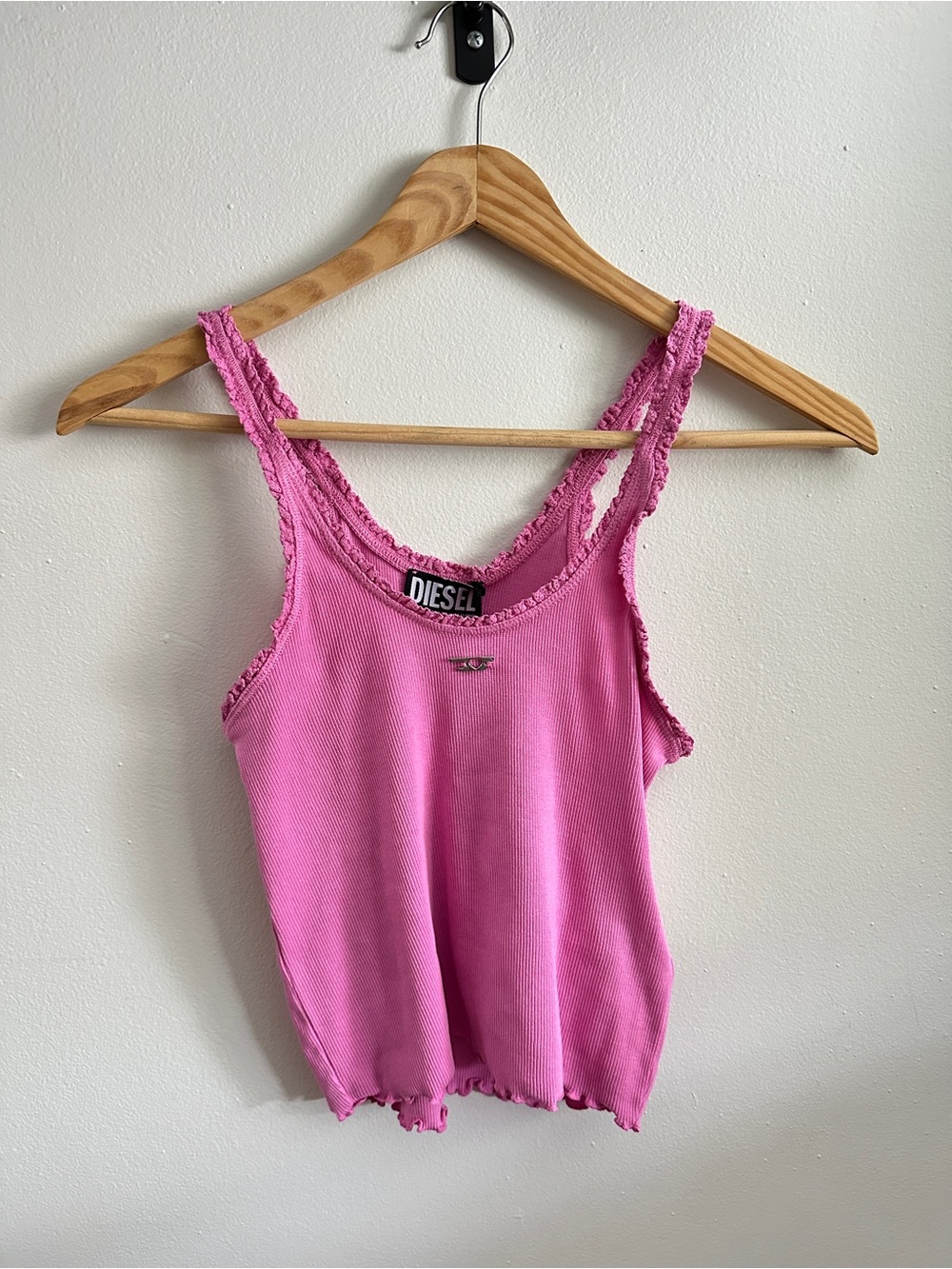 Diesel Hot Pink Ribbed Fringe-Edge Tank